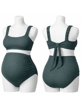 Size 10 Summer Mae Ribbed Maternity Bikini Balsam Green NWT
